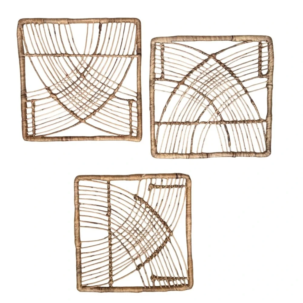 Vtg Wicker Wall Art Set of 3 Boho Rattan Geometric Hanging Decor Mid Century 14